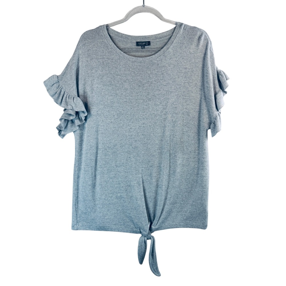 Cupcake Clothing LTD Women's Gray‎ Ruffle Sleeve Tie Front Top - Size M